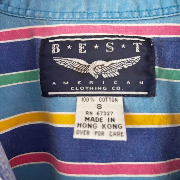 Vintage Unisex Small 80's Retro Bold Striped Short Sleeve Button Down Shirt - Picture 3 of 7